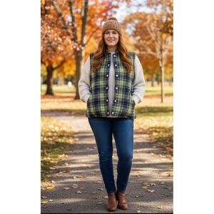 Vtg Susan Bristol Cotton Plaid Quilted Flannel Vest Cabincore Womens Size XL